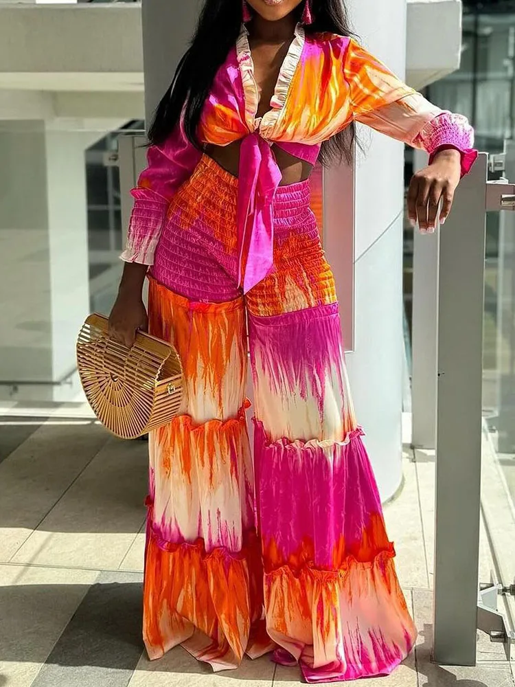 Tie Dye Print Long Sleeve Crop Tops & Wide Leg Pants Set Women Two Piece Set Outfits
Tie Dye Print Long Sleeve Crop Tops & Wide Leg Pants Set Women Two Piece Set Outfits