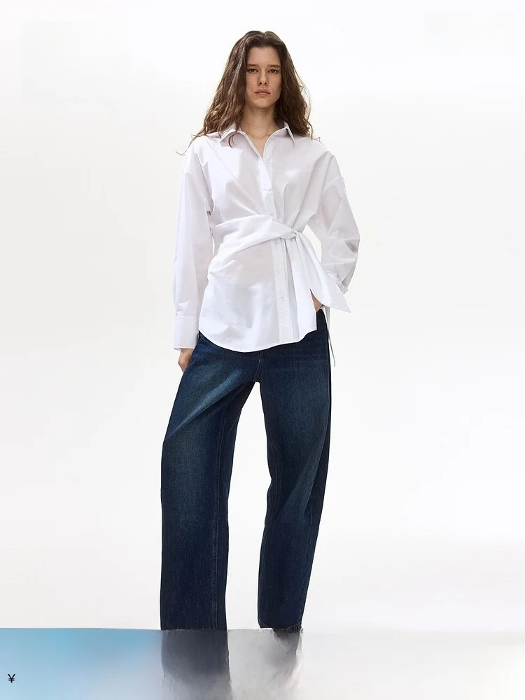 Spring New Women's Cotton irt with Belt Design Casual Sle Slim Fit Long Sve Button up Faionable Ladies' irt
Spring New Women's Cotton irt with Belt Design Casual Sle Slim Fit Long Sve Button up Faionable Ladies' irt