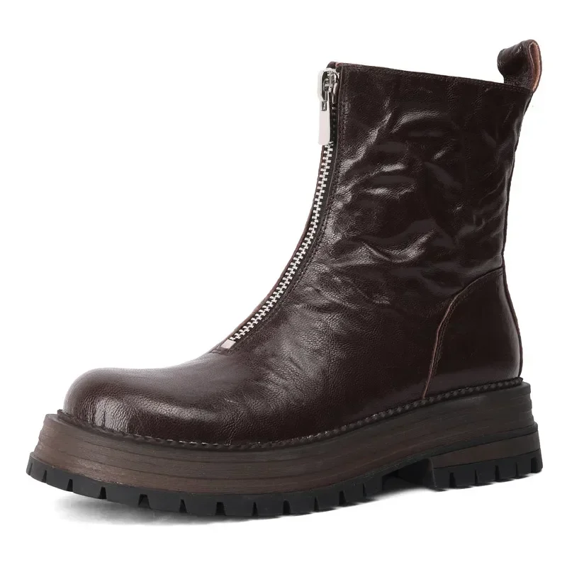 ENMAYER 2024 New Genuine Leather Boots Women Zipper Black Brown Handmade Platform Ankle Boots Ladies High Quality Shoes
ENMAYER 2024 New Genuine Leather Boots Women Zipper Black Brown Handmade Platform Ankle Boots Ladies High Quality Shoes