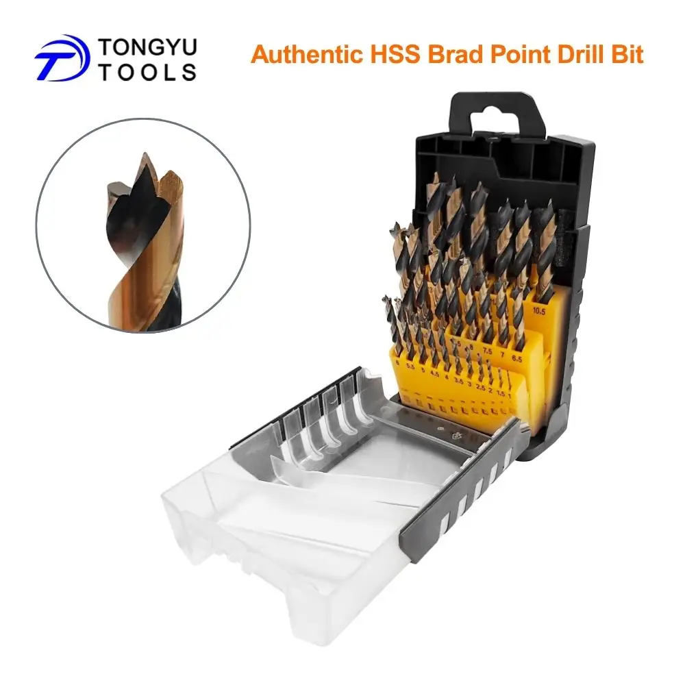 Brad Point Wood Drill Bit Set 25Pcs 1-13mm HSS-G Fully Ground Wordworking Bit for Hardwood Plywood Plastic
Brad Point Wood Drill Bit Set 25Pcs 1-13mm HSS-G Fully Ground Wordworking Bit for Hardwood Plywood Plastic