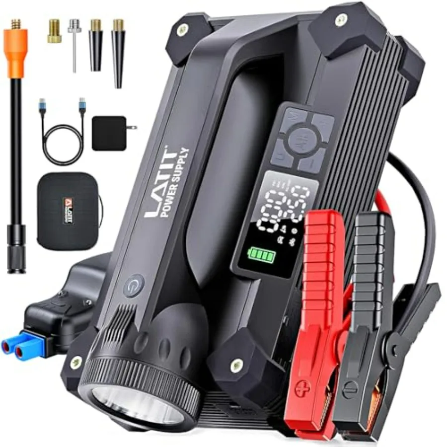 Portable 6000A Jump Starter with Air Compressor 65W Fast Charging 28000mAh 150PSI Tire Inflator 12V for 10L Gas/8L Diesel Engin
Portable 6000A Jump Starter with Air Compressor 65W Fast Charging 28000mAh 150PSI Tire Inflator 12V for 10L Gas/8L Diesel Engin