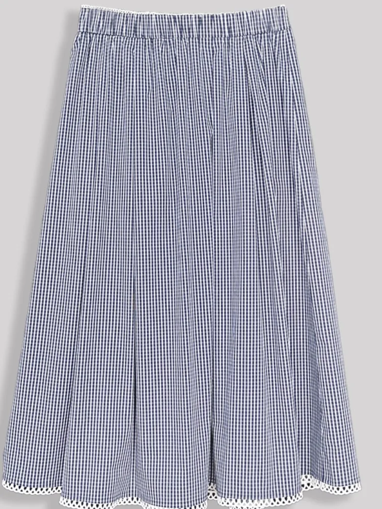 Blue And White Plaid Elastic Waist Slimming Versatile Midi Skirt Aimurse AM626 A-Line Cotton Blend Spring Summer Women's Fas...
Blue And White Plaid Elastic Waist Slimming Versatile Midi Skirt Aimurse AM626 A-Line Cotton Blend Spring Summer Women's Fas...