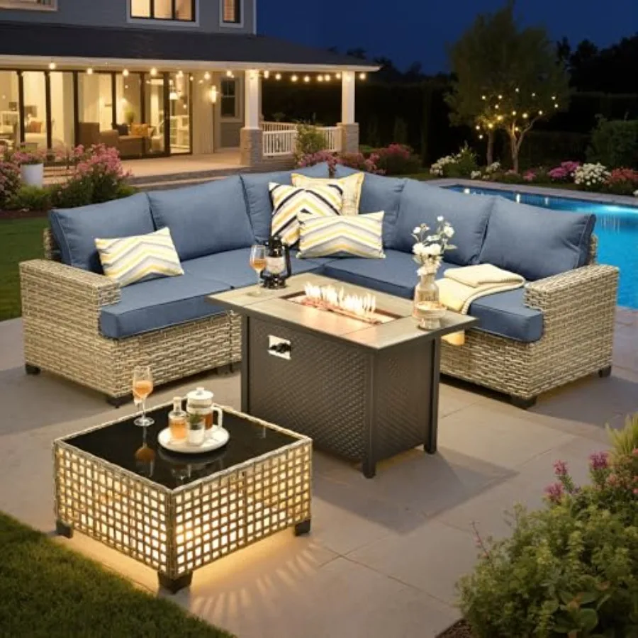 Outdoor Sectional Patio Furniture Set with Fire Pit, Rattan Conversation Sets, Out Door L Shaped Furniture with Glowing Coffee
Outdoor Sectional Patio Furniture Set with Fire Pit, Rattan Conversation Sets, Out Door L Shaped Furniture with Glowing Coffee
