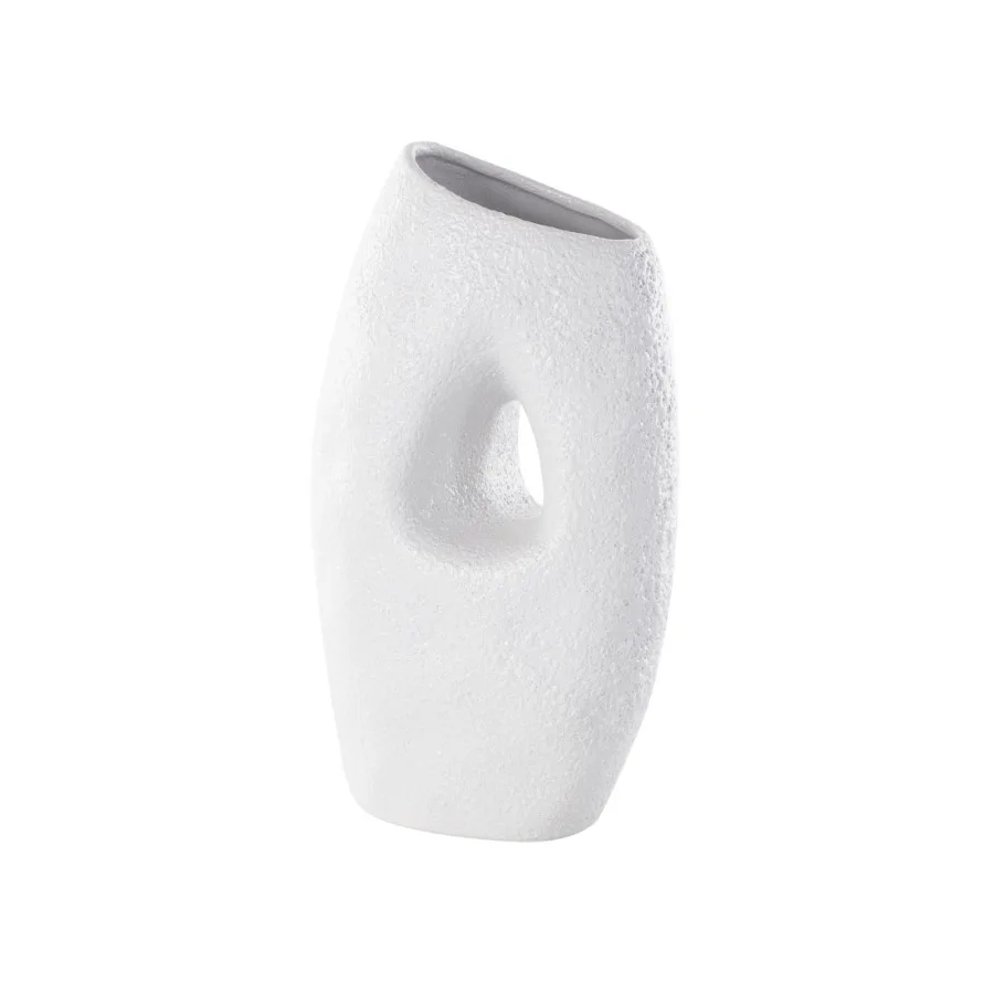 15" Abstract Textured White Ceramic Vase with Cutout Center
15" Abstract Textured White Ceramic Vase with Cutout Center