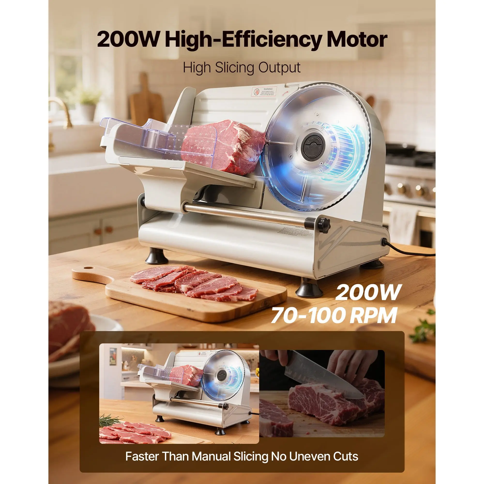 Meat Slicer, 8.6" Electric Deli Slicer with 2 SUS420 Blades & 0-0.6" Adjustable Thickness, Dual Security Lock, 200W Home Food-Slicer for Frozen Meat, Ham, Baguett, Steak, ETL Approved
Meat Slicer, 8.6" Electric Deli Slicer with 2 SUS420 Blades & 0-0.6" Adjustable Thickness, Dual Security Lock, 200W Home Food-Slicer for Frozen Meat, Ham, Baguett, Steak, ETL Approved