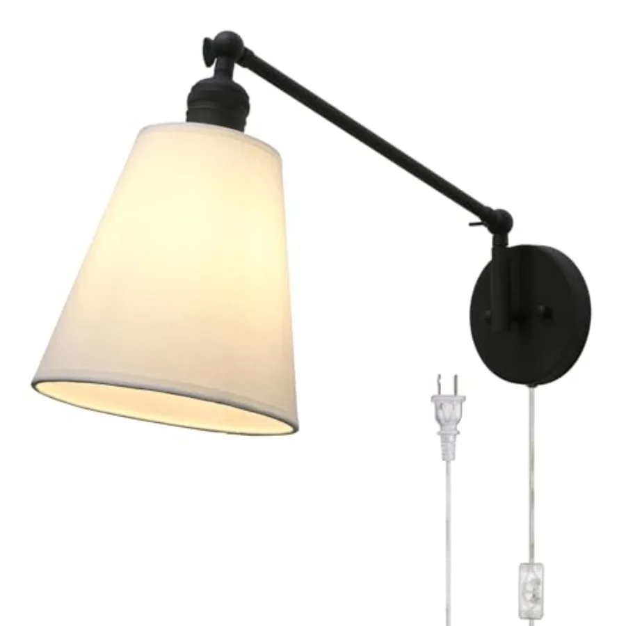 Retro Swing Arm Wall Sconce Plug in Wall Lamp Single Sconce with White Fabric Shade Wall Light Fixture for Bedroom Living Room
Retro Swing Arm Wall Sconce Plug in Wall Lamp Single Sconce with White Fabric Shade Wall Light Fixture for Bedroom Living Room
