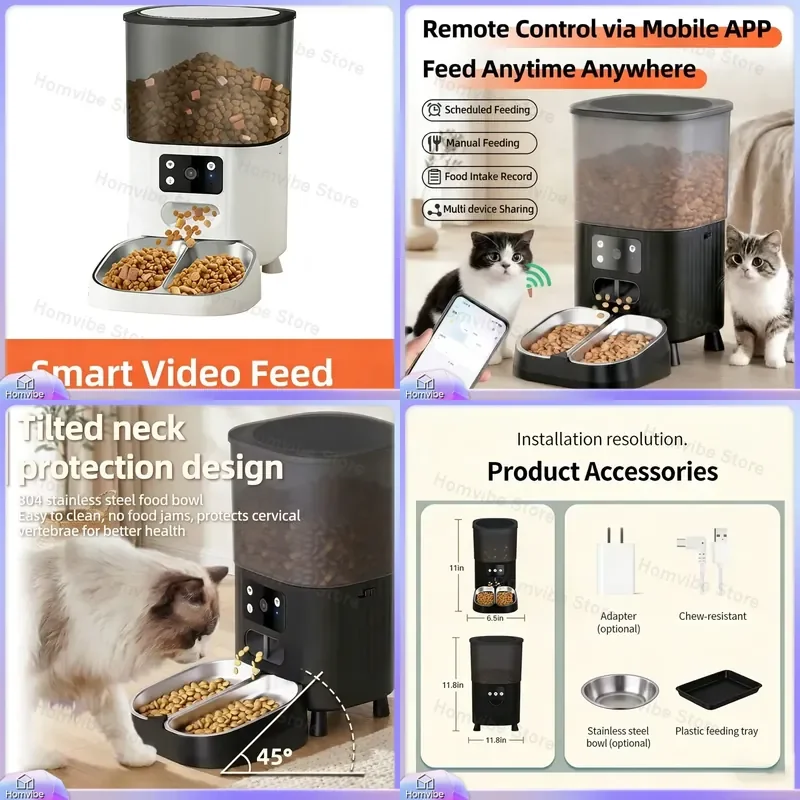 Automatic Pet Feeder Portable WiFi Smart Feeder with Stainless Steel Bowl Voice Control Camera for Cats and Dogs Indoor Use
Automatic Pet Feeder Portable WiFi Smart Feeder with Stainless Steel Bowl Voice Control Camera for Cats and Dogs Indoor Use