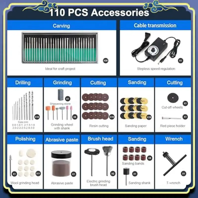 Electric Resin Polishing Kit,Resin Drill With 110 Accessories, Rotary Tool For Resin Casting Molds,For Carving US Plug Durable
Electric Resin Polishing Kit,Resin Drill With 110 Accessories, Rotary Tool For Resin Casting Molds,For Carving US Plug Durable