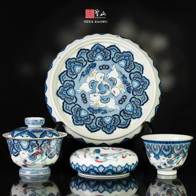 Xunzhen Tang Original Dunhuang Blue White Porcelain Gold And Silver Inlay, Ceramic Tea Set With Lid Bowl, Featuring The Design
Xunzhen Tang Original Dunhuang Blue White Porcelain Gold And Silver Inlay, Ceramic Tea Set With Lid Bowl, Featuring The Design