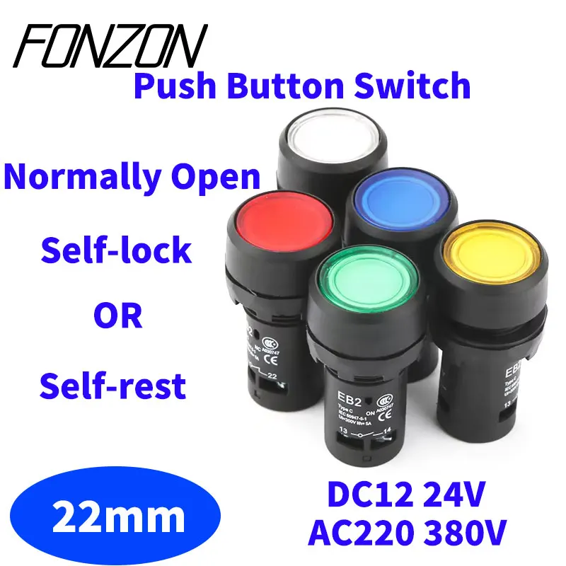1Pcs Momentary Self-rest Push Button Switch With Pilot Light EB2-10DN 4Screws Circular Small Size Flat Round Panel 22mm
1Pcs Momentary Self-rest Push Button Switch With Pilot Light EB2-10DN 4Screws Circular Small Size Flat Round Panel 22mm
