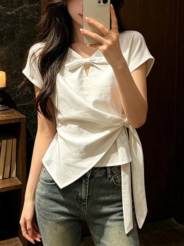 plus Size Asymmetrical Hem Knot Hollow out V Neck Short Sleeve Shirt Women's Summer New Style Slimming Top
plus Size Asymmetrical Hem Knot Hollow out V Neck Short Sleeve Shirt Women's Summer New Style Slimming Top