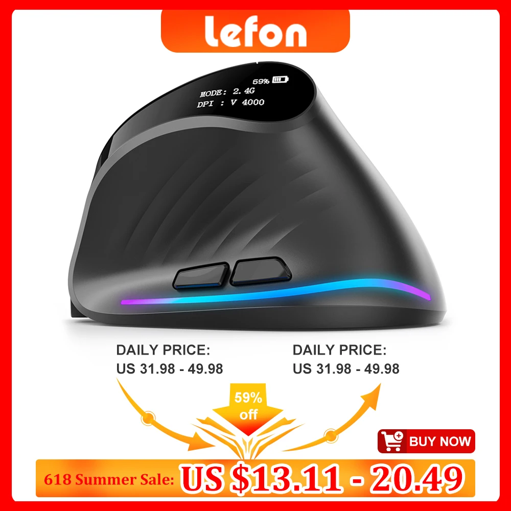 Lefon 2.4G Ergonomic Mouse USB Wireless Vertical Mouse Rechargeable Gaming Mice for PC Laptop MacOS Office F35C/F35B/F35 MODEL
Lefon 2.4G Ergonomic Mouse USB Wireless Vertical Mouse Rechargeable Gaming Mice for PC Laptop MacOS Office F35C/F35B/F35 MODEL