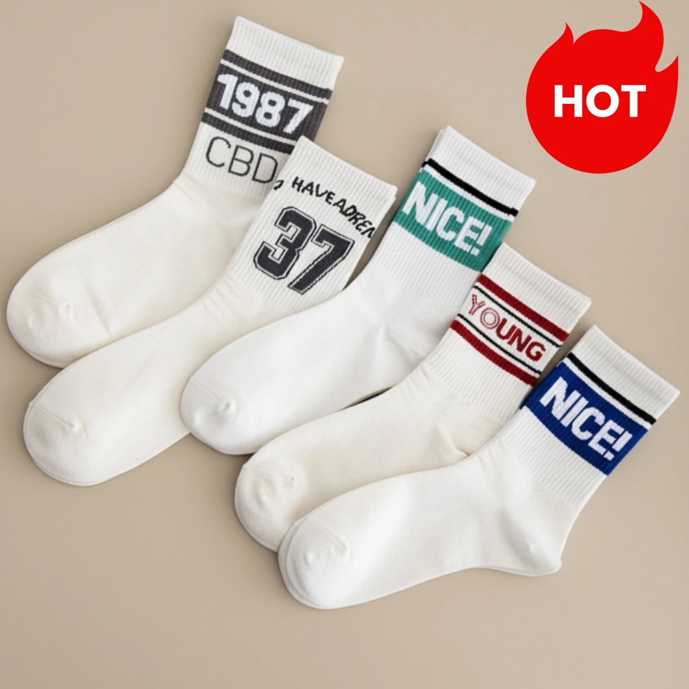 Women’s Crew Socks, Number & Stripe Design, Sporty Collegiate Style, Comfortable, Breathable, and Moisture-Wicking
Women’s Crew Socks, Number & Stripe Design, Sporty Collegiate Style, Comfortable, Breathable, and Moisture-Wicking