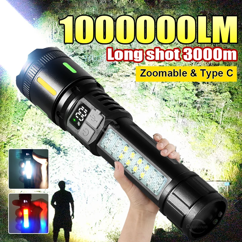 1000000LM Powerful LED Flashlight Rechargeable Zoom Tactical Torch 3000M Long Range Powerful Flash Light Fishing Camping Lantern
1000000LM Powerful LED Flashlight Rechargeable Zoom Tactical Torch 3000M Long Range Powerful Flash Light Fishing Camping Lantern