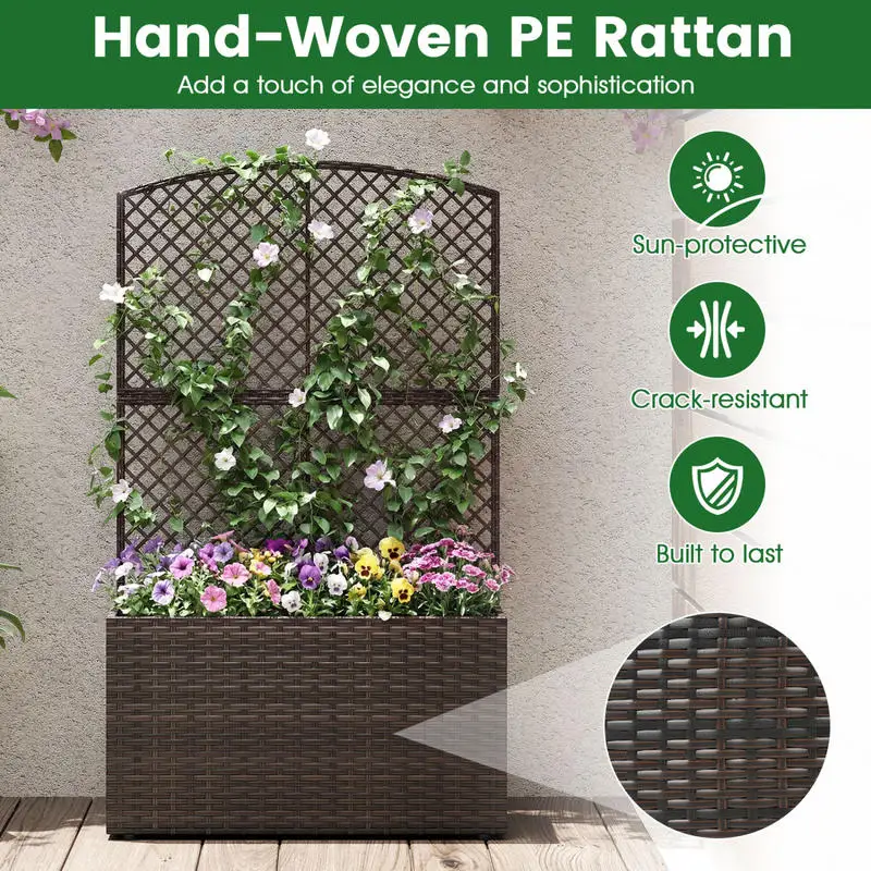 49 Inch Raised Garden Bed with Trellis and Wicker Planter Box-Brown
49 Inch Raised Garden Bed with Trellis and Wicker Planter Box-Brown