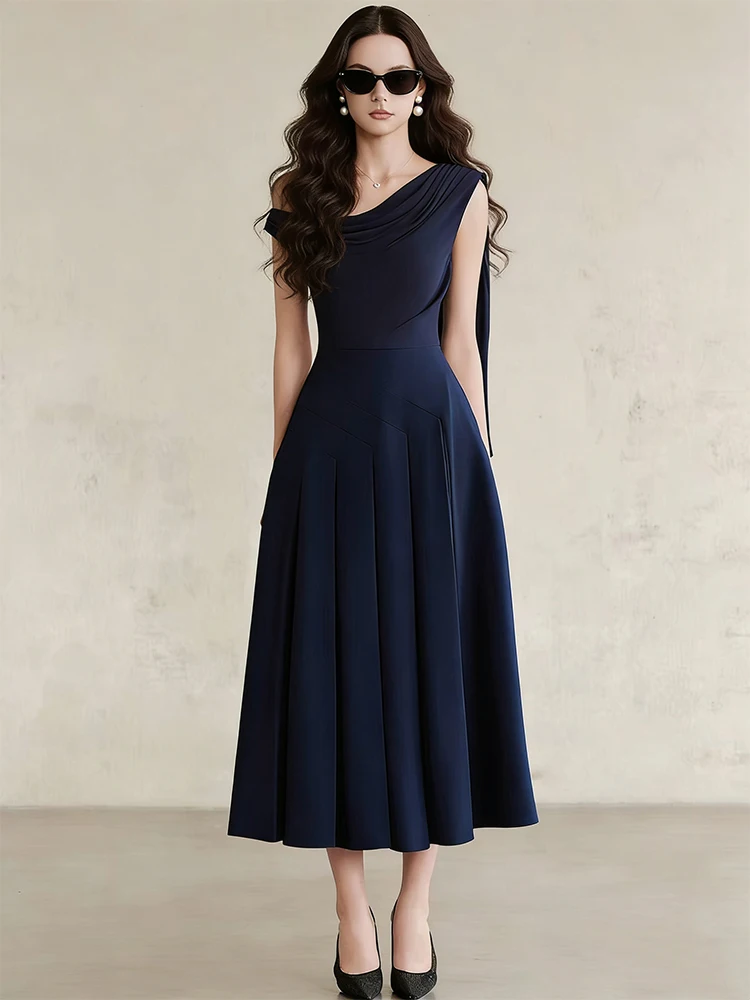 Elegant Sliver Ribbon Draped Dress Women's Slimming Birthday Party Gown Fashionable Mid-Waist A-Line Skirt Long Evening Dress
Elegant Sliver Ribbon Draped Dress Women's Slimming Birthday Party Gown Fashionable Mid-Waist A-Line Skirt Long Evening Dress