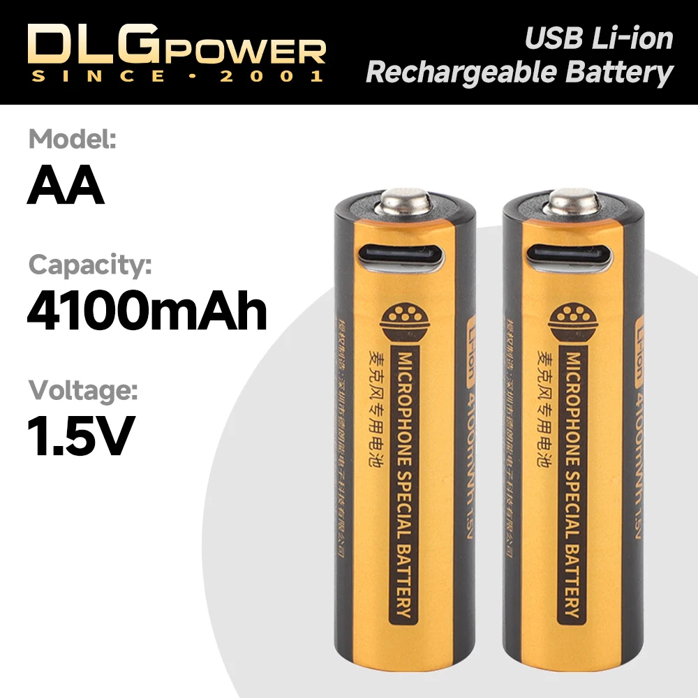 DLGPOWER 1.5V AA 4100mWh USB Rechargeable Lithium Batteries for Clocks Remote Cameras Flashlight Mouse Small fan Microphone
DLGPOWER 1.5V AA 4100mWh USB Rechargeable Lithium Batteries for Clocks Remote Cameras Flashlight Mouse Small fan Microphone