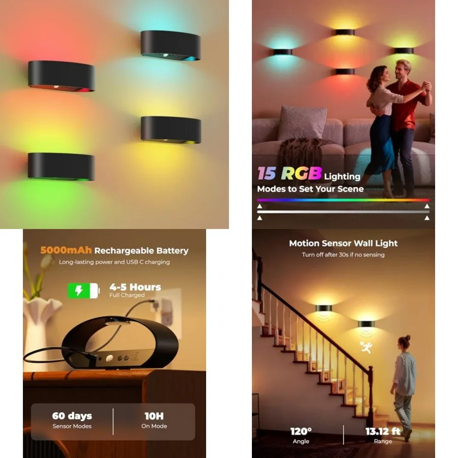 Motion Sensor Wall Light, 5000mAh Rechargeable Battery Operated Motion Sensor Light Indoor with Remote, 15 RGB and 3 Colors Dim
Motion Sensor Wall Light, 5000mAh Rechargeable Battery Operated Motion Sensor Light Indoor with Remote, 15 RGB and 3 Colors Dim