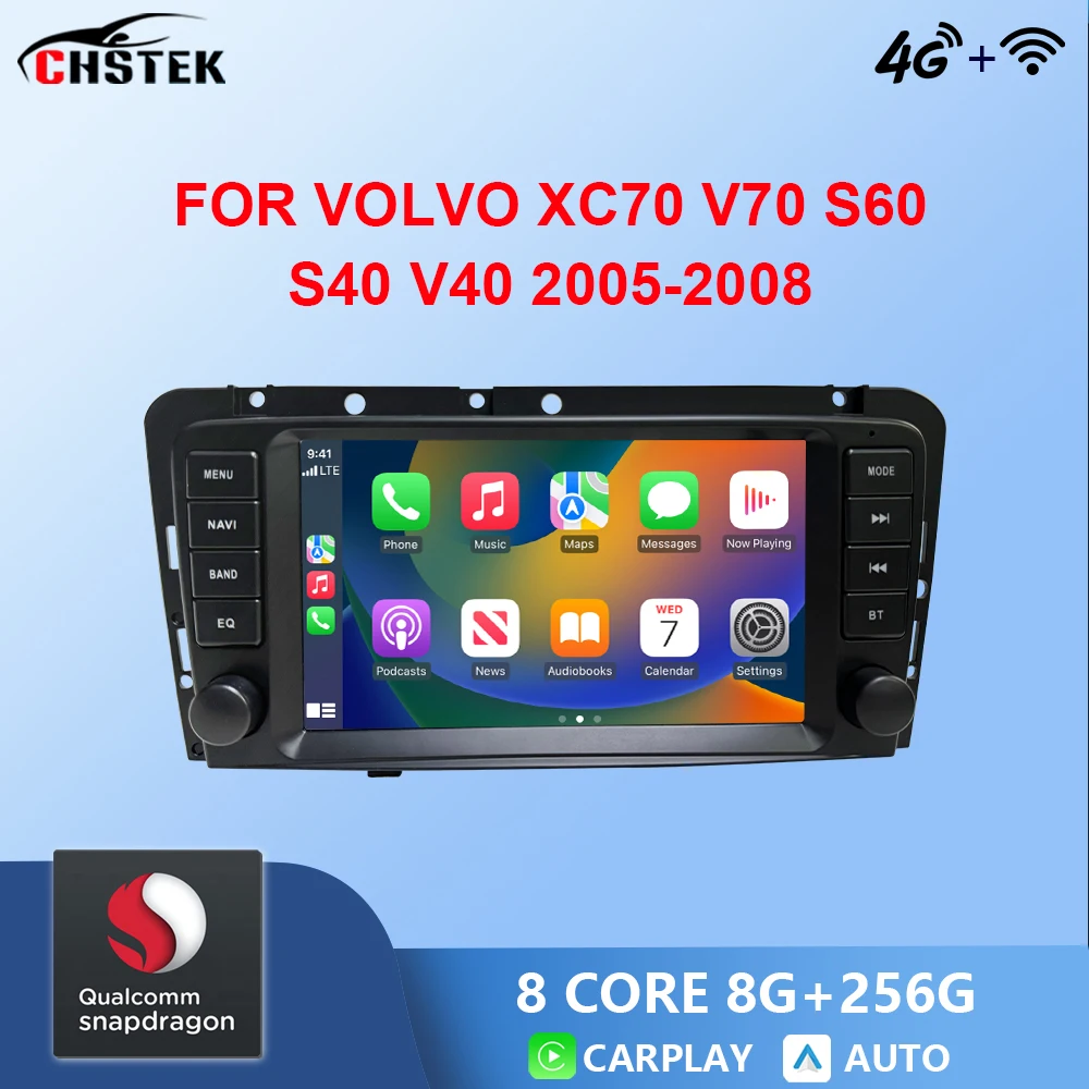 CHSTEK Car Radio GPS Android 13 Multimedia Player VOLVO XC70 V70 S60 S40 V40 2005-2008 Qualcomm Wireless Carplay Navigation 4G
CHSTEK Car Radio GPS Android 13 Multimedia Player VOLVO XC70 V70 S60 S40 V40 2005-2008 Qualcomm Wireless Carplay Navigation 4G