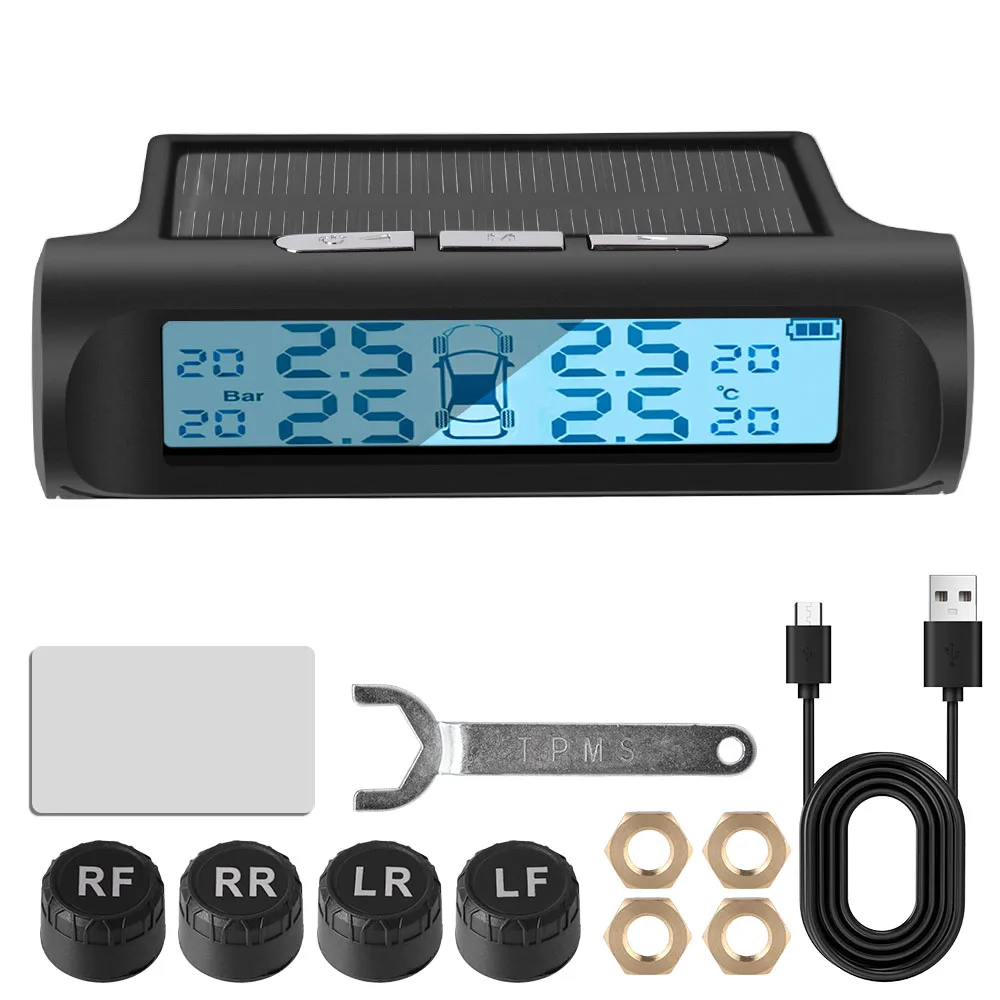 Solar TPMS Universal Tyre Temperature Monitor Auto Security Alarm System Car Tire Pressure Monitoring System Digital LCD Display
Solar TPMS Universal Tyre Temperature Monitor Auto Security Alarm System Car Tire Pressure Monitoring System Digital LCD Display