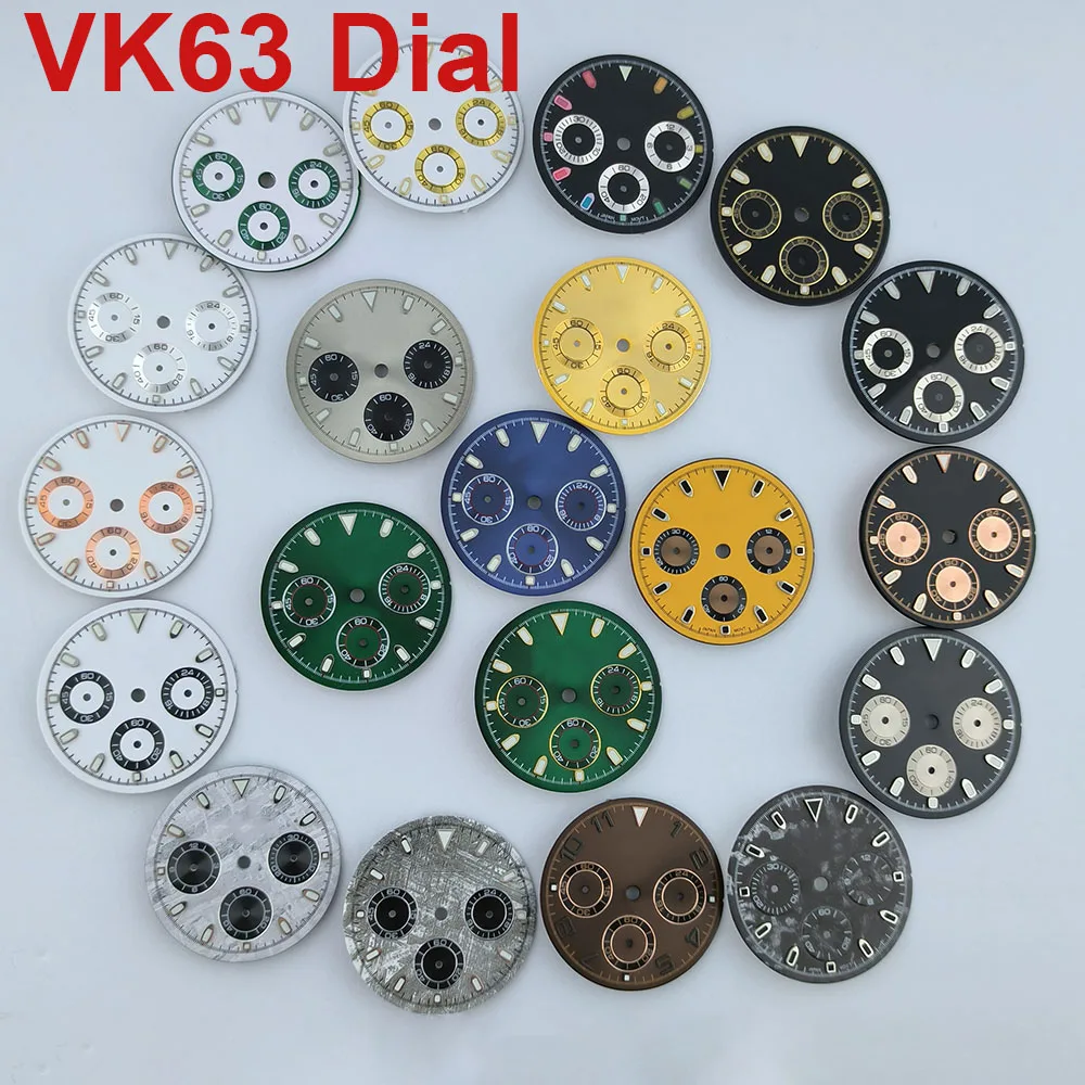 29mm VK63 chronograph dial S logo Panda dial Green glowing fit VK63 quartz movement watch accessories
29mm VK63 chronograph dial S logo Panda dial Green glowing fit VK63 quartz movement watch accessories