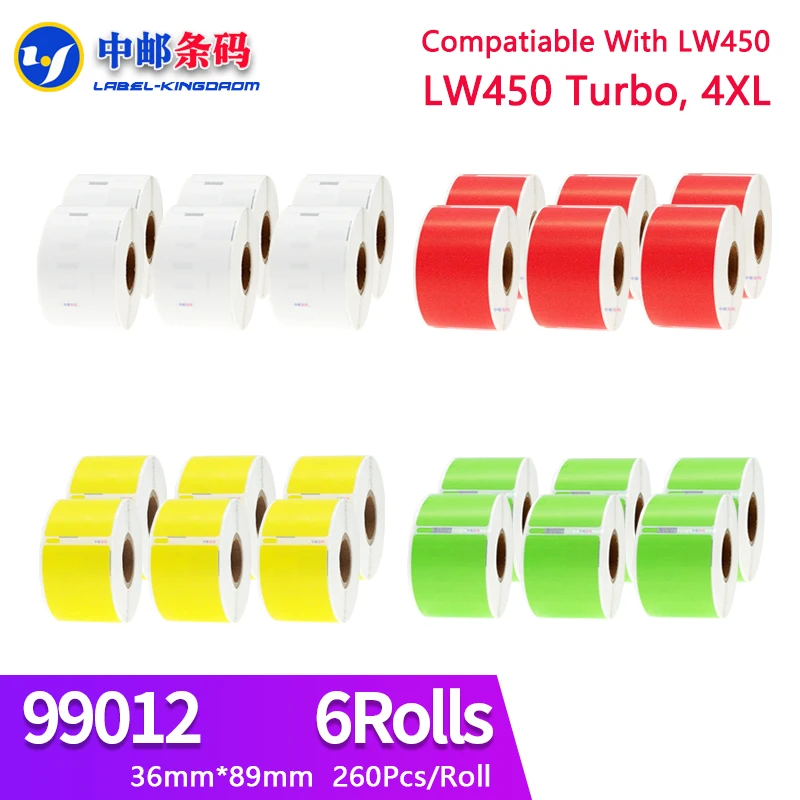 6 Roll Red Green Yellow Colorful Generic Dymo 99012 Label Sticker 36mm*89mm 260Pcs Compatible for LW400 LW450 Turbo 4XL Printer
6 Roll Red Green Yellow Colorful Generic Dymo 99012 Label Sticker 36mm*89mm 260Pcs Compatible for LW400 LW450 Turbo 4XL Printer