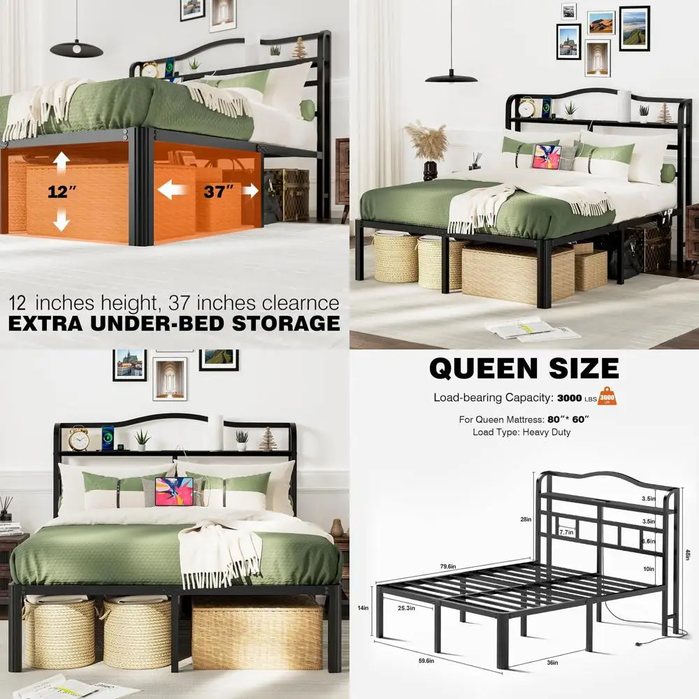 Металлическая кровать-платформа размера Queen, высотой 14 дюймов, с зарядной станцией, местом для хранения, без необходимости использования пружинного блока, с защитой от скольжения
Металлическая кровать-платформа размера Queen, высотой 14 дюймов, с зарядной станцией, местом для хранения, без необходимости использования пружинного блока, с защитой от скольжения