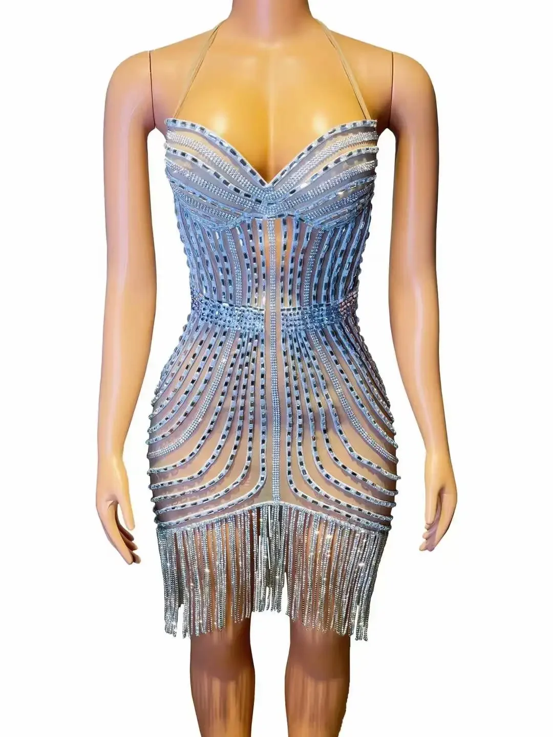 Stunning Drill Chain Women Fringe Crystals Sexy Backless Dress Party Birthday Queen Dresses Stage Performance Costume Wear
Stunning Drill Chain Women Fringe Crystals Sexy Backless Dress Party Birthday Queen Dresses Stage Performance Costume Wear
