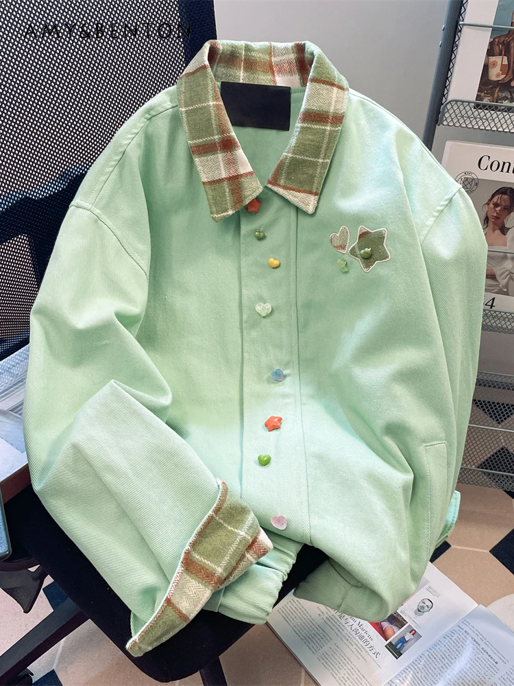 2025 Spring and Autumn New Japanese Retro Style Women's Apricot Green Turn-Down Collar Long Sleeve Loose Casual Baseball Jacket
2025 Spring and Autumn New Japanese Retro Style Women's Apricot Green Turn-Down Collar Long Sleeve Loose Casual Baseball Jacket