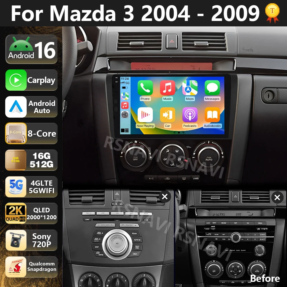 Qualcomm Android 16 For Mazda 3 I BK 2003 - 2009 2K QLED Car Radio Multimedia Video Player GPS Stereo CarPlay Auto 4G Head Unit
Qualcomm Android 16 For Mazda 3 I BK 2003 - 2009 2K QLED Car Radio Multimedia Video Player GPS Stereo CarPlay Auto 4G Head Unit