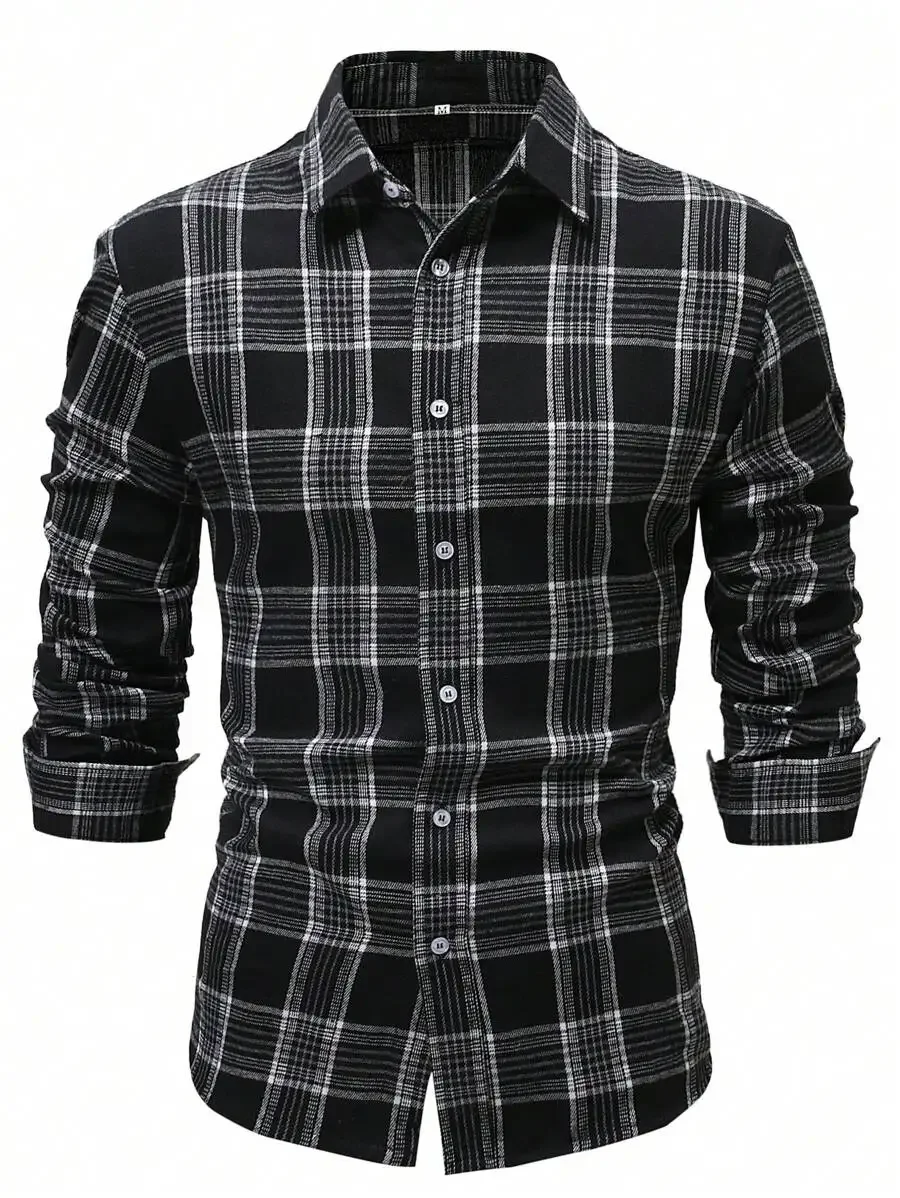 Men's Black and White Plaid Casual Button-Up Long Sleeve Shirt for Fall
Men's Black and White Plaid Casual Button-Up Long Sleeve Shirt for Fall