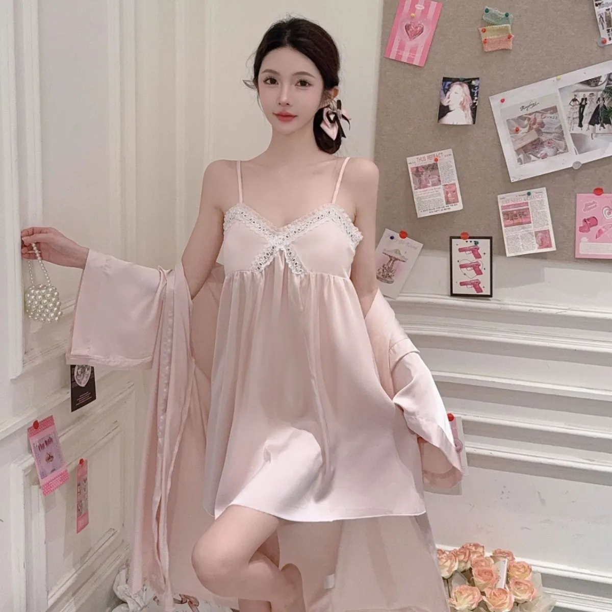 Ночная рубашка принцессы Sweet Dream, одежда для сна для девочек, сексуальная кружевная сорочка с рюшами, ночная рубашка, 2 шт., короткое кимоно, банное платье, нижнее белье из искусственного шелка
Ночная рубашка принцессы Sweet Dream, одежда для сна для девочек, сексуальная кружевная сорочка с рюшами, ночная рубашка, 2 шт., короткое кимоно, банное платье, нижнее белье из искусственного шелка