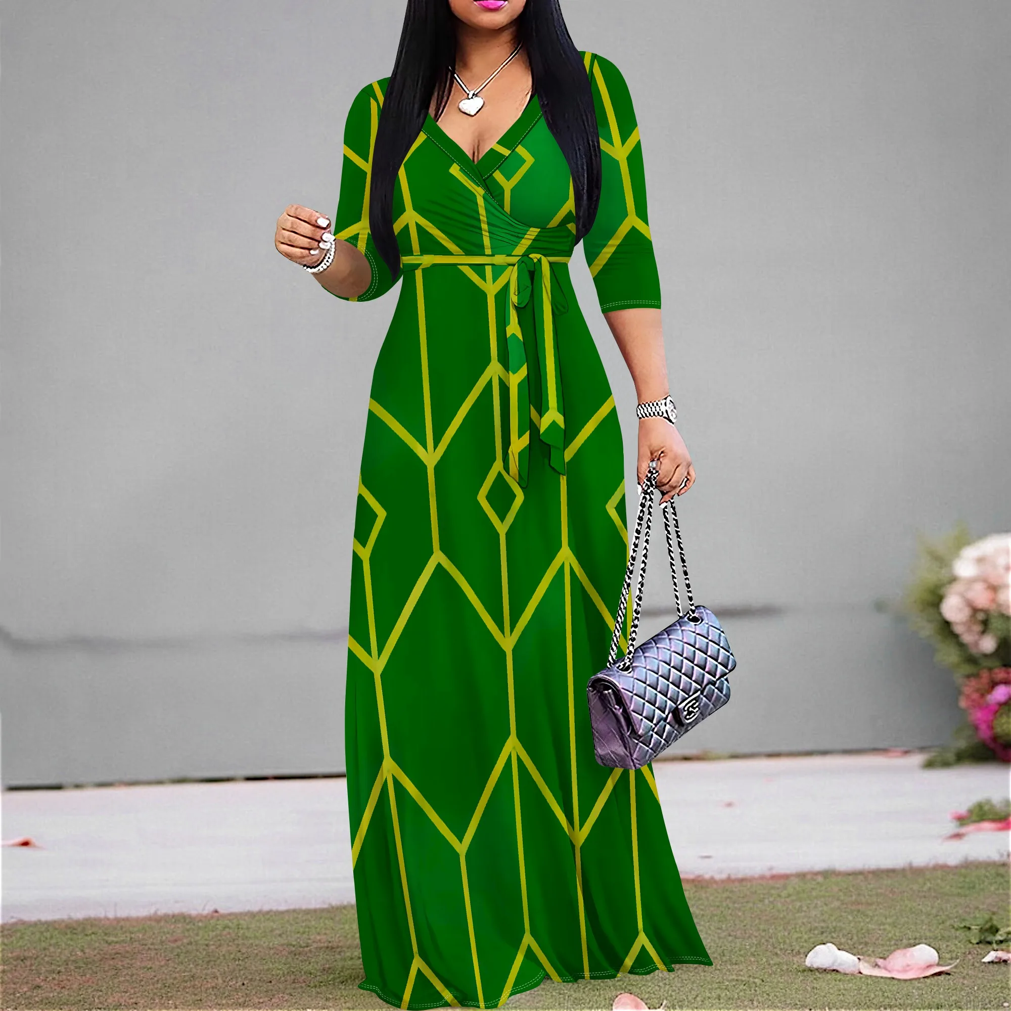 Women's Geometric Print Maxi Dress V-Neck Belted Long Sleeve Elegant Church or Graduation Outfit Modest Style S-3XL
Women's Geometric Print Maxi Dress V-Neck Belted Long Sleeve Elegant Church or Graduation Outfit Modest Style S-3XL