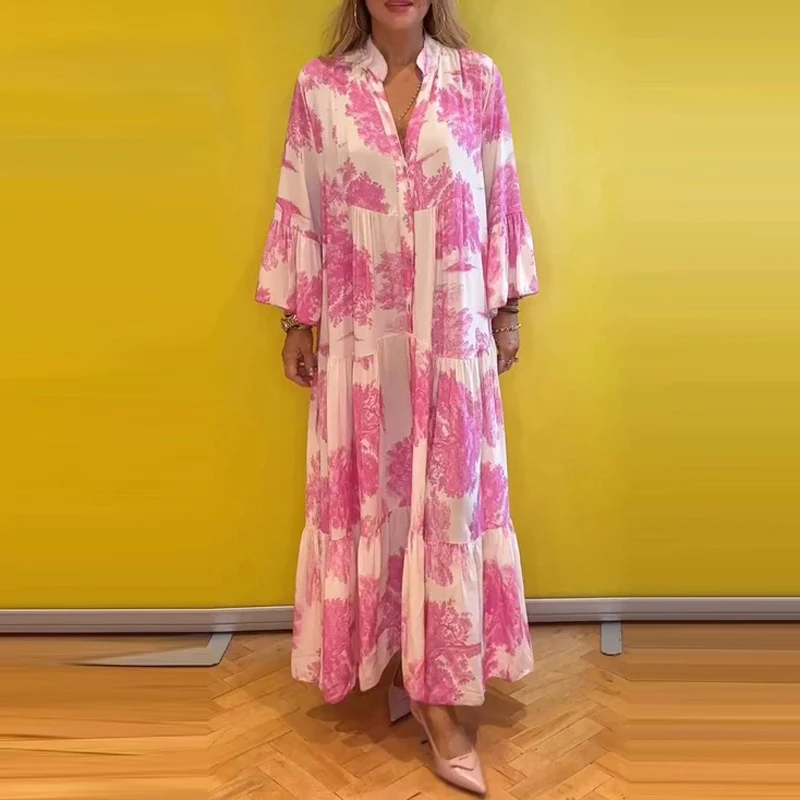 Women Casual V-neck Button Long Dress Spring Flare Long Sleeve Loose Pleated Dress Summer Printed Bohemian Maxi Dresses Vestidos
Women Casual V-neck Button Long Dress Spring Flare Long Sleeve Loose Pleated Dress Summer Printed Bohemian Maxi Dresses Vestidos