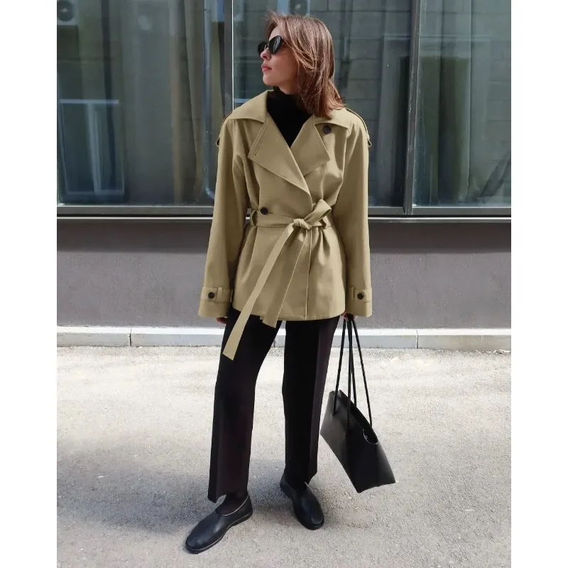 New Lady Long Sleeve Belt Button Lace Up Cropped Trench Coat Casual Fall Daily Wear Women Solid Lapel Single Breast Short Jacket
New Lady Long Sleeve Belt Button Lace Up Cropped Trench Coat Casual Fall Daily Wear Women Solid Lapel Single Breast Short Jacket