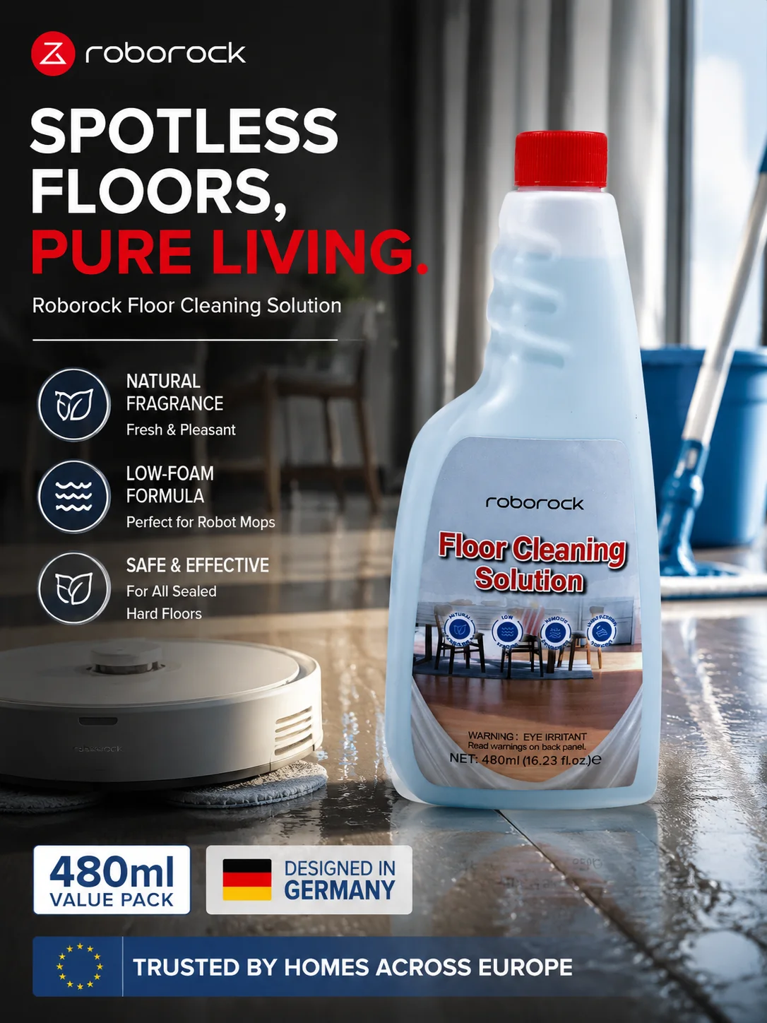 Floor cleaning solution 480ml suitable for Robock's various floor scrubbers and vacuum cleaners
Floor cleaning solution 480ml suitable for Robock's various floor scrubbers and vacuum cleaners