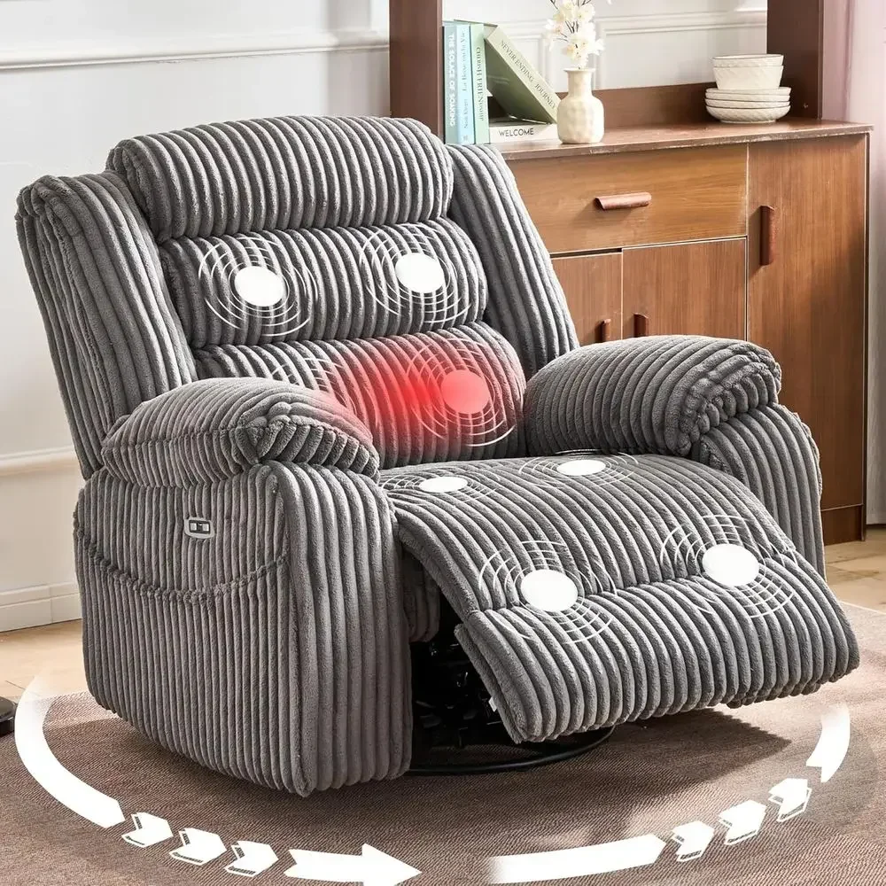 Wide Power Swivel Rocking Recliner with Heat Massage, USB & Type-C Charging, Ideal for Living Room, Nursery, or Office
Wide Power Swivel Rocking Recliner with Heat Massage, USB & Type-C Charging, Ideal for Living Room, Nursery, or Office