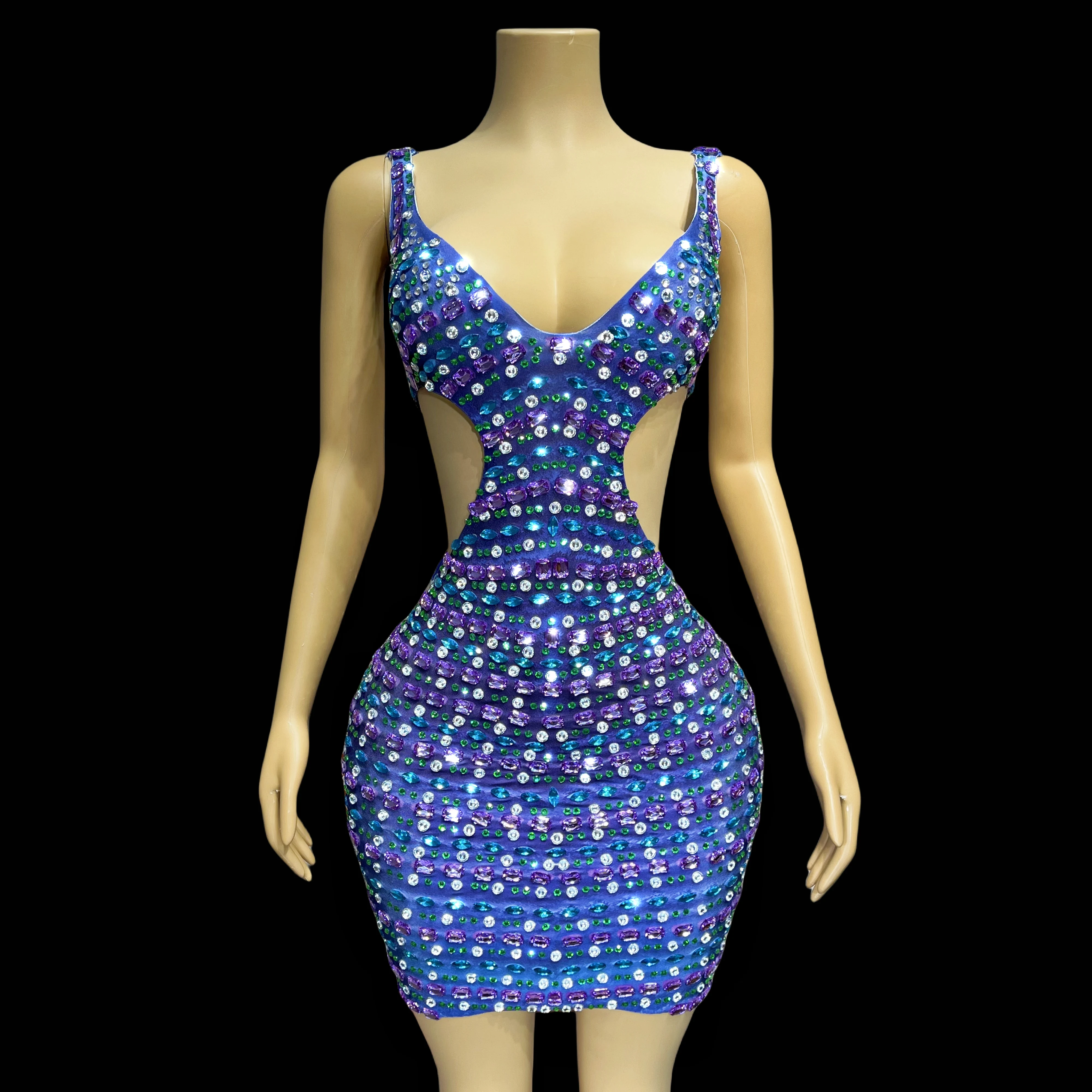 V-neck colorful rhinestone sleeveless dress birthday party sexy waist cutout design dance costume show blue costume bingfen
V-neck colorful rhinestone sleeveless dress birthday party sexy waist cutout design dance costume show blue costume bingfen