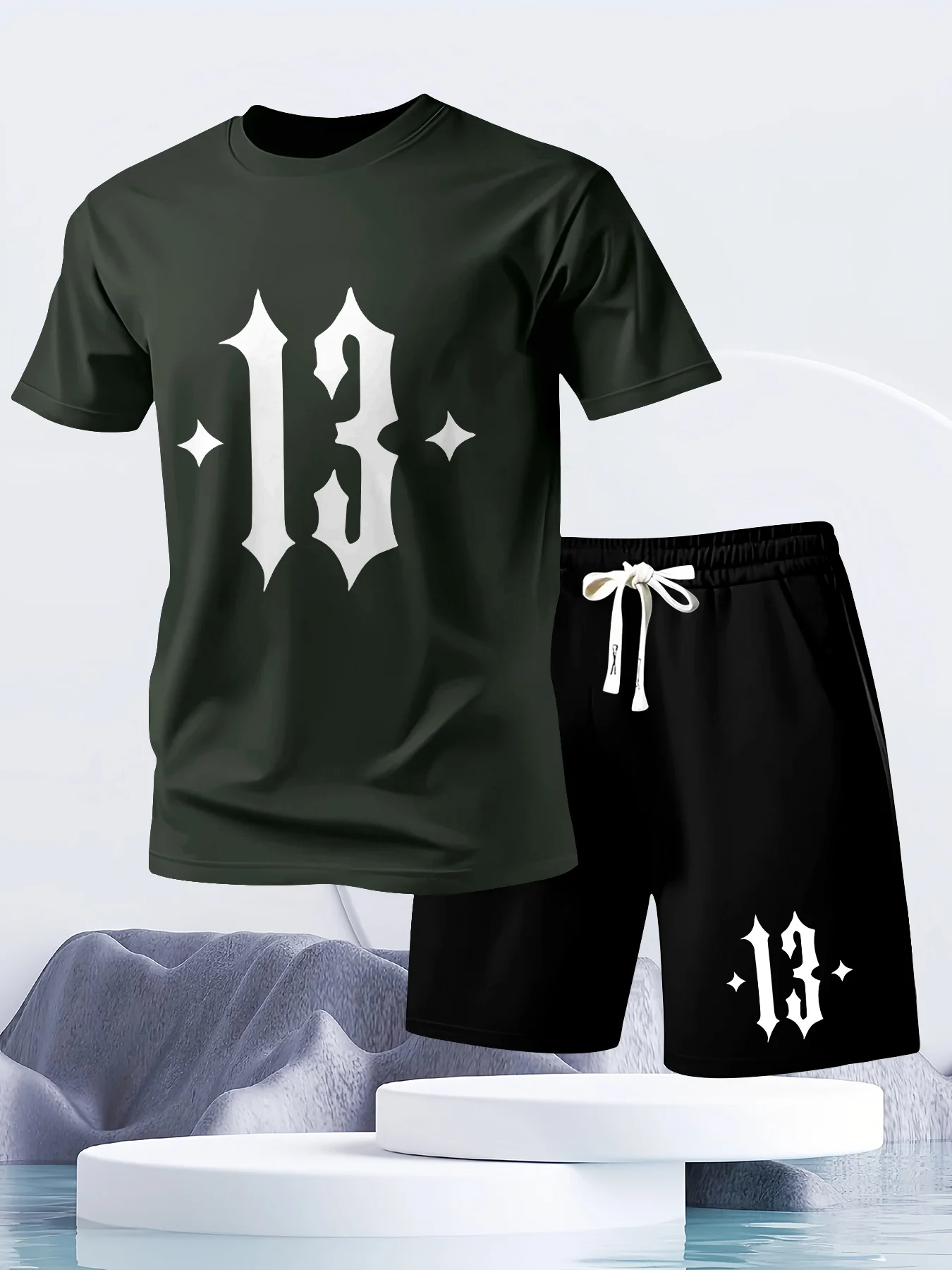 Casual Menswear 13 Number Print T-shirt Shorts 2-piece Set Plus Size Soild Color Sports Drawstring Shorts Pocket T Shirt Suit
Casual Menswear 13 Number Print T-shirt Shorts 2-piece Set Plus Size Soild Color Sports Drawstring Shorts Pocket T Shirt Suit