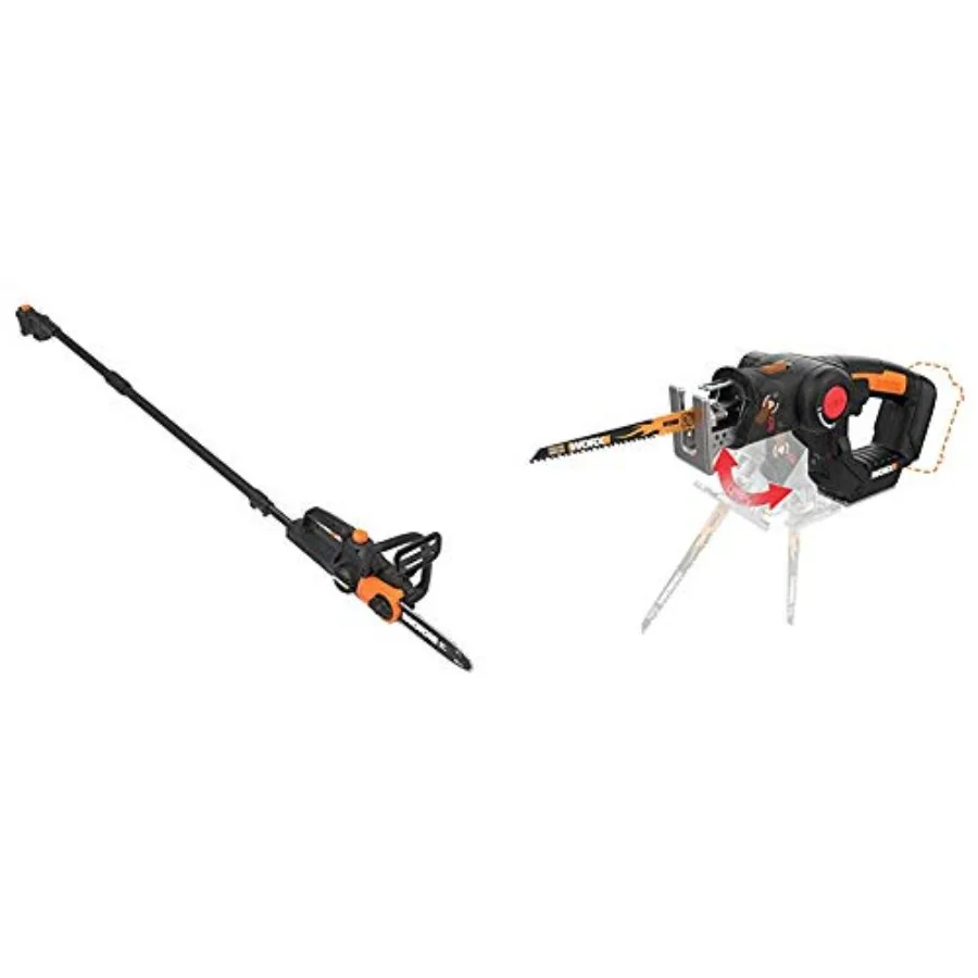Cordless pole/chain saw for outdoor tree pruning, black polymer body with auto-tension mechanism; 2-in-1 reciprocating saw and
Cordless pole/chain saw for outdoor tree pruning, black polymer body with auto-tension mechanism; 2-in-1 reciprocating saw and