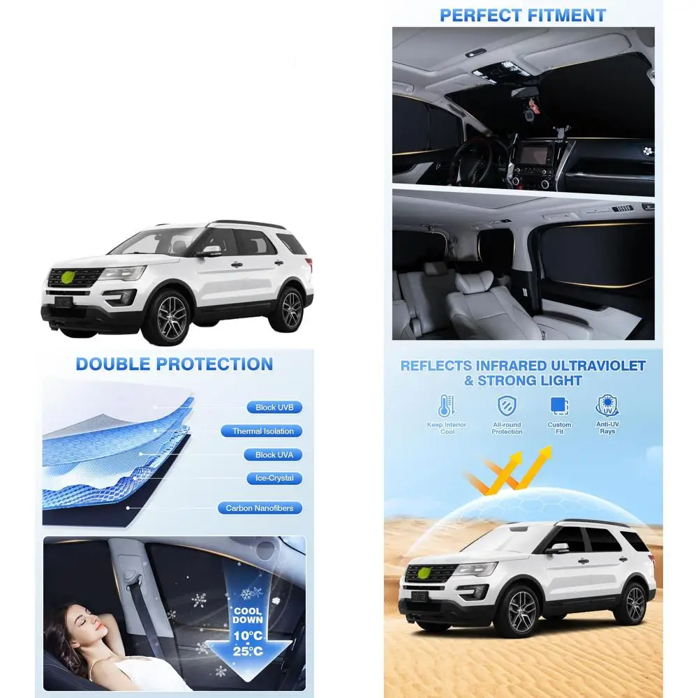 Черные солнцезащитные шторки заднего и бокового окна Ford Explorer 2020-2026 из 8 предметов для конфиденциальности и охлаждения
Черные солнцезащитные шторки заднего и бокового окна Ford Explorer 2020-2026 из 8 предметов для конфиденциальности и охлаждения