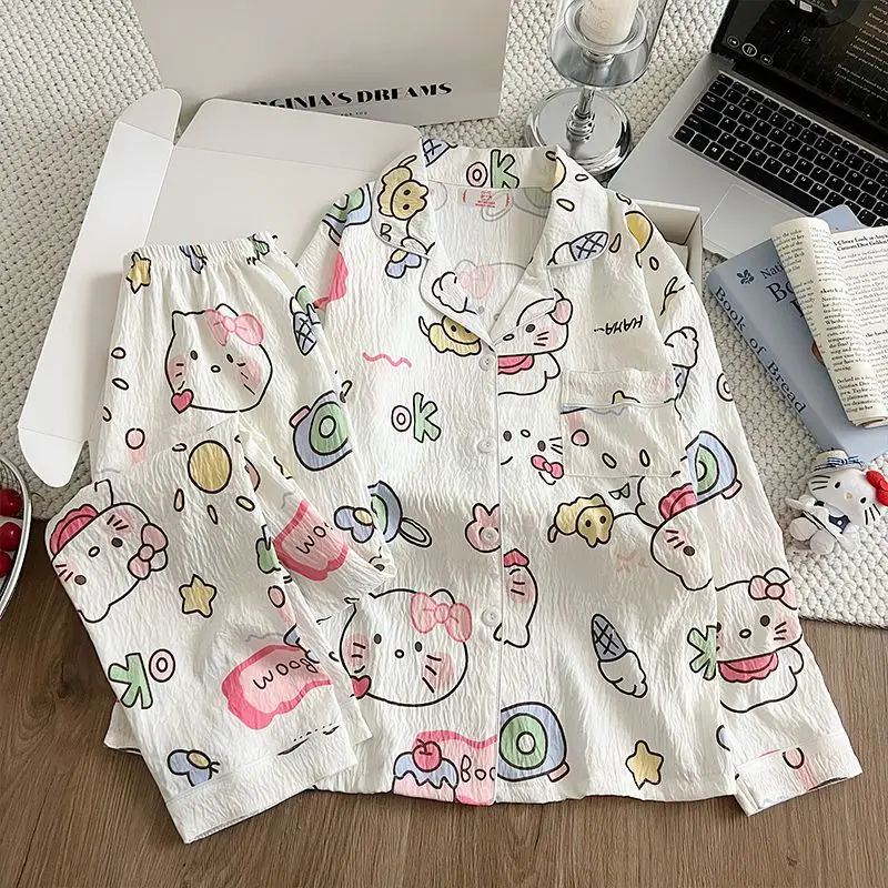 Женский хлопковый комплект для сна Sanrio Hello Kitty, ночная рубашка Cuteore с героями мультфильмов для студентов, ночная рубашка с длинными рукавами и брюками, весенняя домашняя одежда
Женский хлопковый комплект для сна Sanrio Hello Kitty, ночная рубашка Cuteore с героями мультфильмов для студентов, ночная рубашка с длинными рукавами и брюками, весенняя домашняя одежда