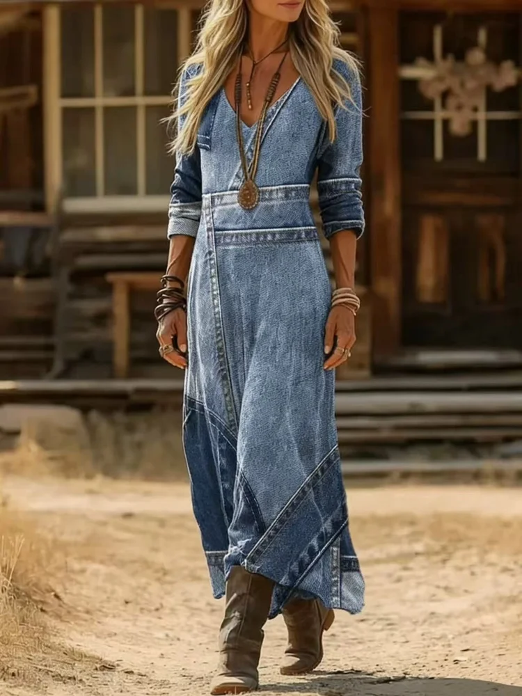 Женское платье в западном стиле с принтом и градиентом, с V-образным вырезом, приталенное, стройнящее, винтажное длинное платье, подходит для вечеринок, повседневные платья
Женское платье в западном стиле с принтом и градиентом, с V-образным вырезом, приталенное, стройнящее, винтажное длинное платье, подходит для вечеринок, повседневные платья