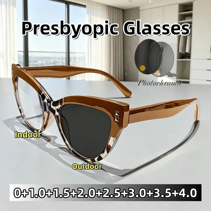 Unisex High-end Stylish Vintage Photochromic Cat-eye Presbyopia Glasses Outdoor Comfortable HD Ultra Light Reading Eyeglasses
Unisex High-end Stylish Vintage Photochromic Cat-eye Presbyopia Glasses Outdoor Comfortable HD Ultra Light Reading Eyeglasses