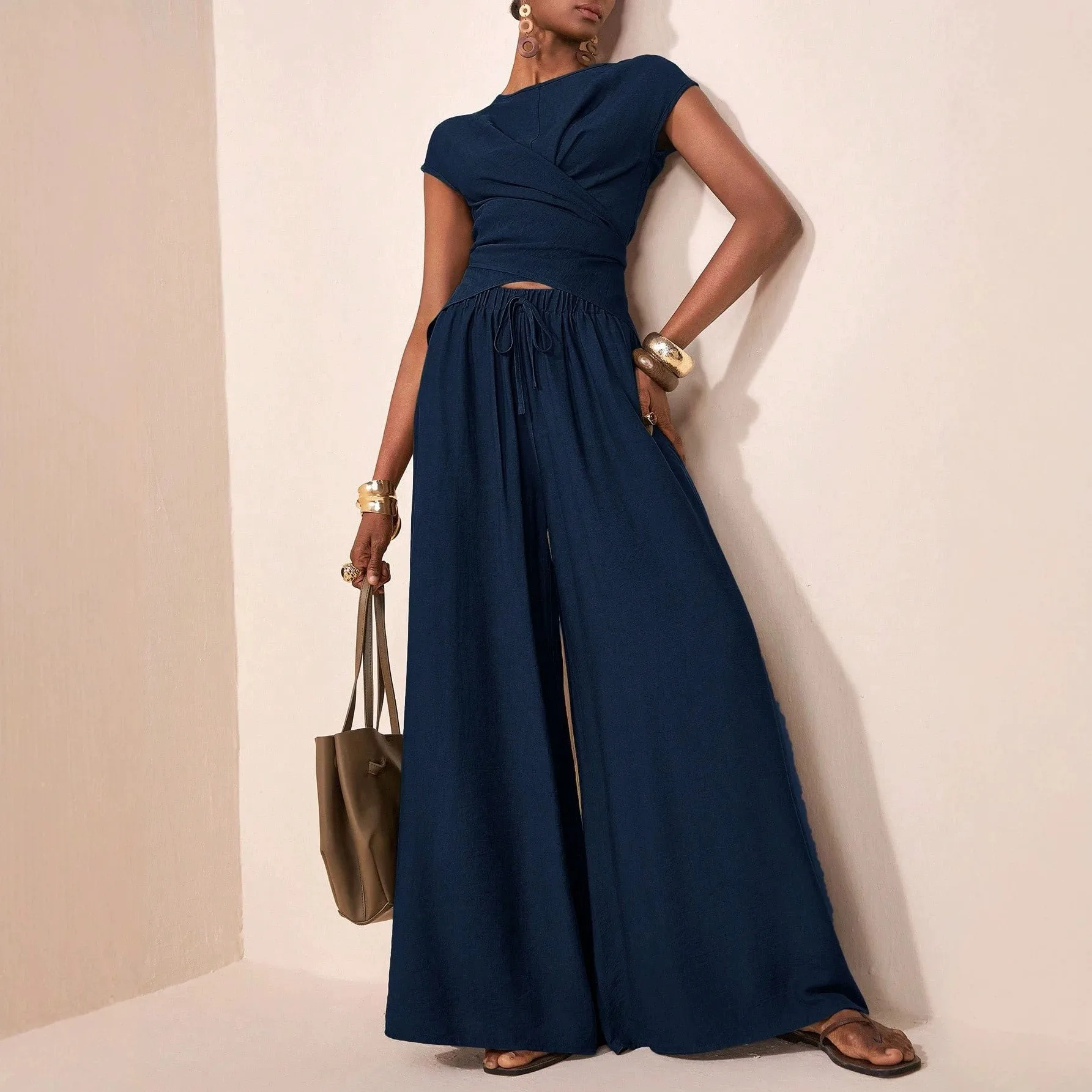 2 Piece Set Blouse Linen Blend Crop Top Asymmetrical Neckline Casual Summer Tops Wide Leg Pants Drawstring Waist T Shirt
2 Piece Set Blouse Linen Blend Crop Top Asymmetrical Neckline Casual Summer Tops Wide Leg Pants Drawstring Waist T Shirt