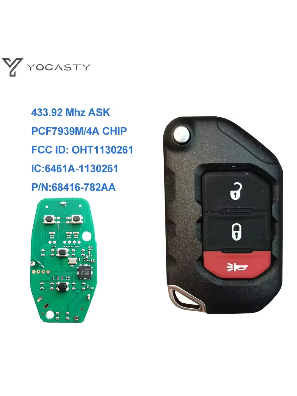 YOCASTY OHT1130261 68416-782AA 3Btn Keyless Flip Smart Key 433MHz With OEM PCF7939M Chip For 2018 2019 Jeep Wrangler 68416-782AA
YOCASTY OHT1130261 68416-782AA 3Btn Keyless Flip Smart Key 433MHz With OEM PCF7939M Chip For 2018 2019 Jeep Wrangler 68416-782AA