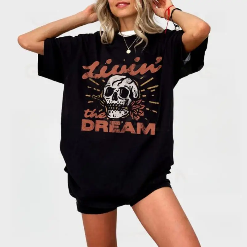 Livin' the Dream T-shirt, Vintage Skull Rose Graphic Tee, Men Women Grunge Gothic Top, Streetwear Slogan Apparel
Livin' the Dream T-shirt, Vintage Skull Rose Graphic Tee, Men Women Grunge Gothic Top, Streetwear Slogan Apparel
