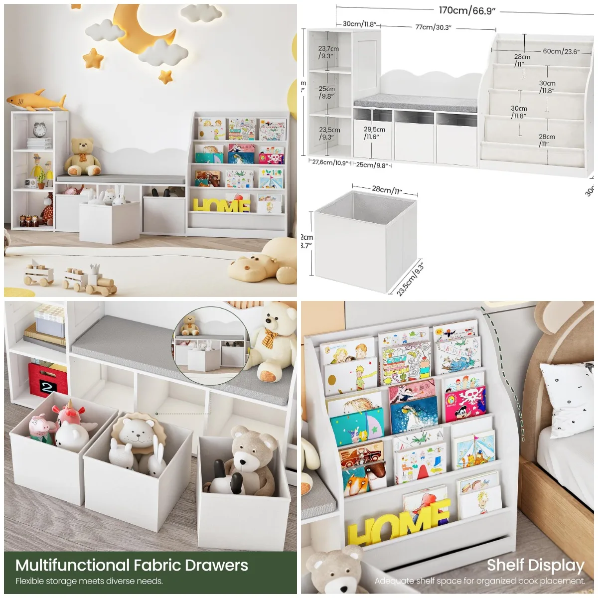 Kids Bookshelf with Reading Nook, 3-in-1 Storage Bookcase, White MCW08WB
Kids Bookshelf with Reading Nook, 3-in-1 Storage Bookcase, White MCW08WB