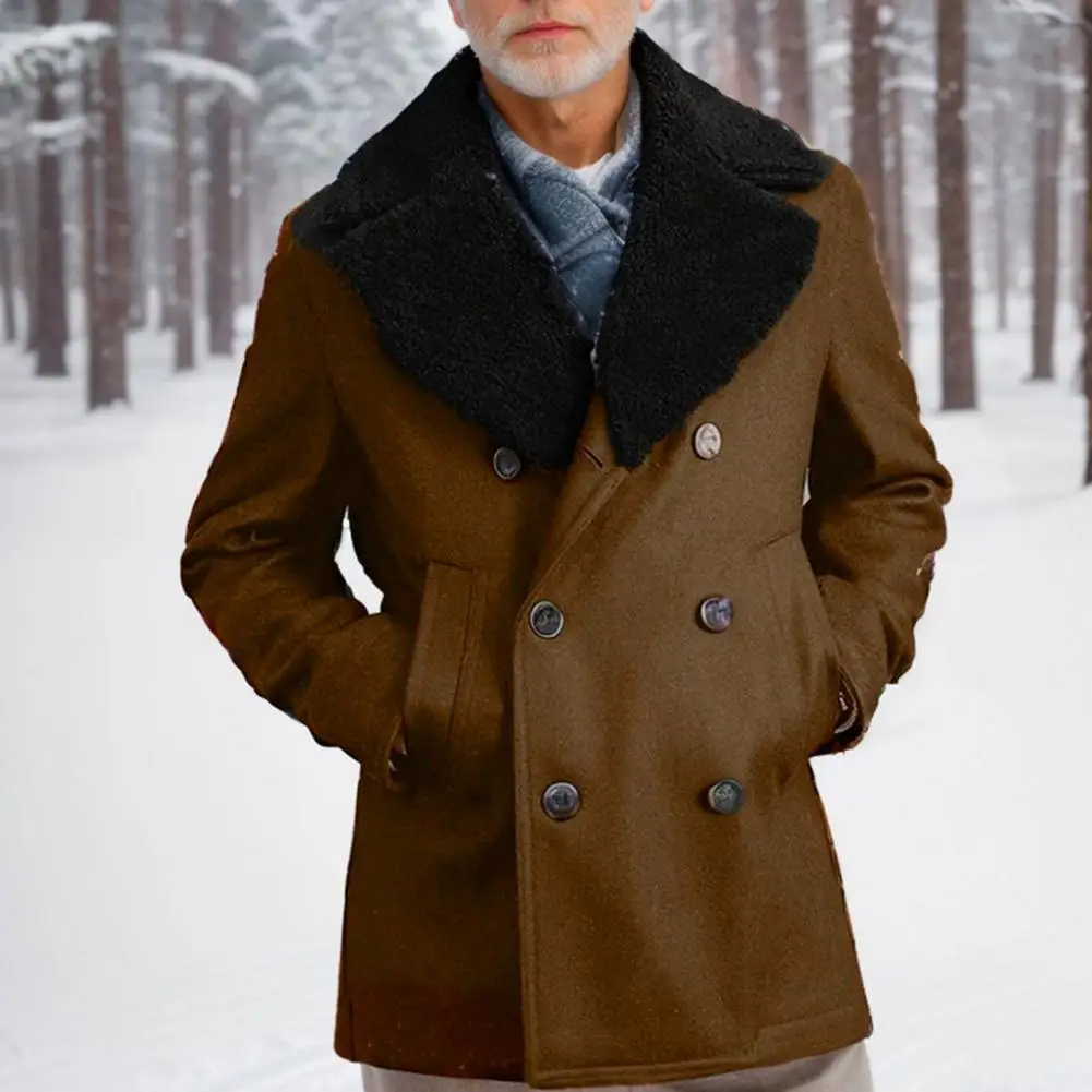 Men Woolen Coat Lapel Long Sleeve Double-Breasted Jacket Coat With Plush Edges Solid Color Pockets Winter Overcoat
Men Woolen Coat Lapel Long Sleeve Double-Breasted Jacket Coat With Plush Edges Solid Color Pockets Winter Overcoat