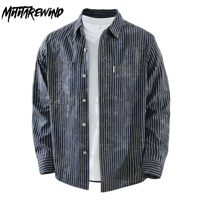 Korean Style New Striped Long Sleeve Shirt Men Spring Casual Top Male Lapel Pocket 100% Cotton Button Up Shirt Vintage Clothes
Korean Style New Striped Long Sleeve Shirt Men Spring Casual Top Male Lapel Pocket 100% Cotton Button Up Shirt Vintage Clothes